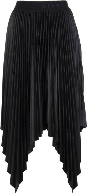 Givenchy Verfijnde Zwarte Midi Rok met Asymmetrische Zoom en Logo Tailleband Zwart Dames