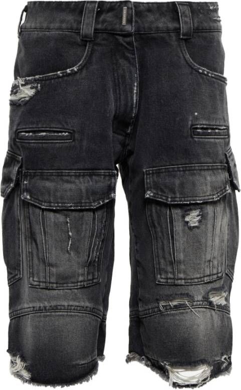 Givenchy Versleten Denim Cargo Shorts Zwart Dames