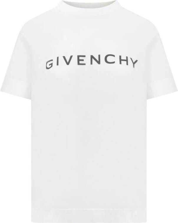 Givenchy Wit Crew Neck T-Shirt met Handtekening Print Wit Dames