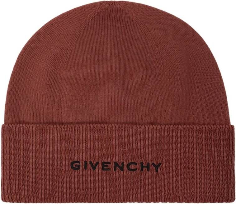 Givenchy Wollen Logo Hoed Brown Unisex