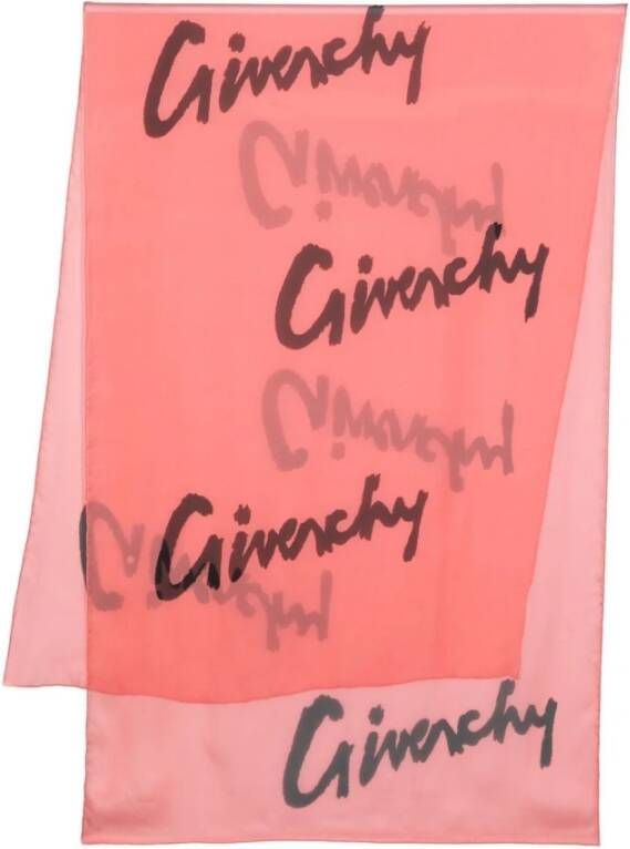 Givenchy Zijden Sjaal met Allover Logo Print Oranje Dames
