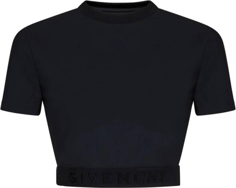 Givenchy Zwart Geribbeld Crewneck T-Shirt voor Vrouwen Zwart Dames