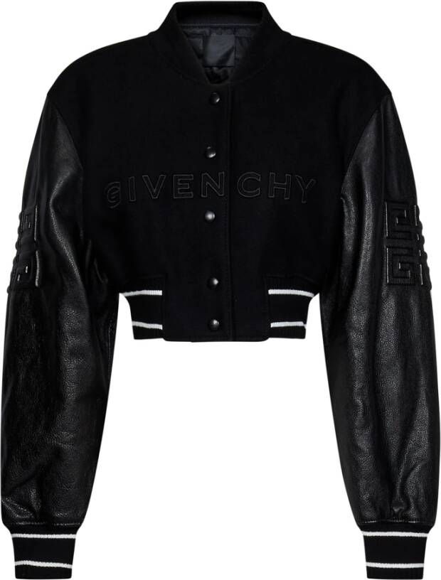 Givenchy Zwarte Varsity Jas met Leren Mouwen Black Dames