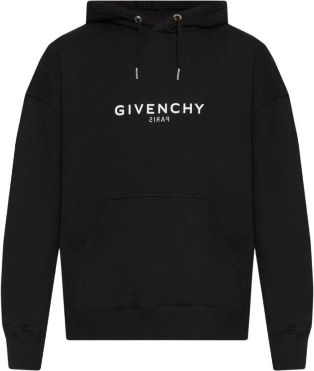 Givenchy Zwarte hoodie met wit logo print Zwart