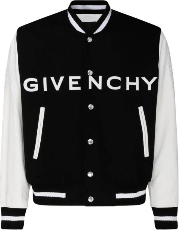 Givenchy Zwarte leren jas met geborduurde patches Black Heren