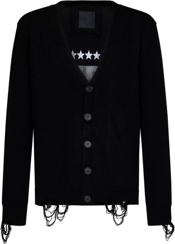 Givenchy Zwarte katoenen gebreide cardigan met geborduurd logo Black Heren