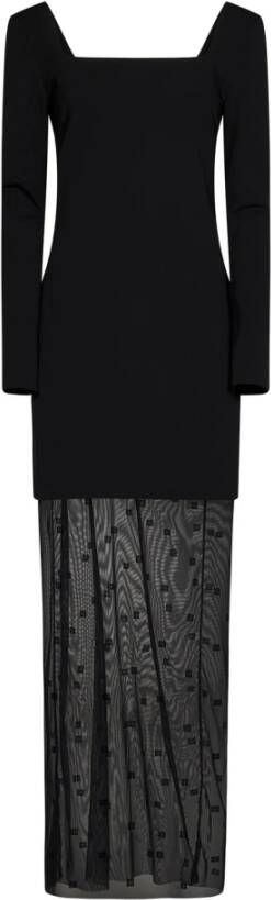 Givenchy Zwarte Maxi Jurk met Vierkante Halslijn en Transparante Tule Inzet Zwart Dames