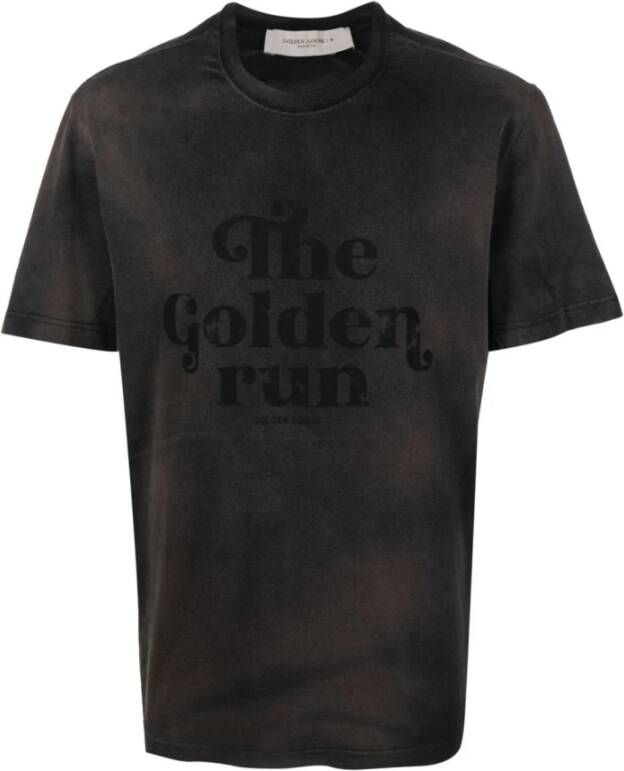Golden Goose Bleach-Wash Katoenen T-Shirt met Logo Print Zwart Heren