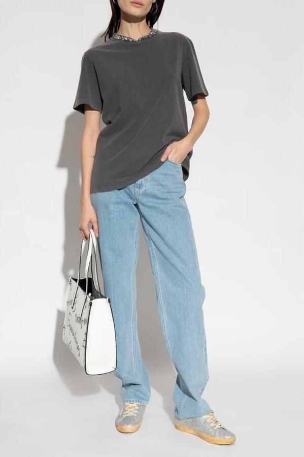 Golden Goose Grijze Katoenen T-shirt met Logopatch Gray Dames - Foto 5