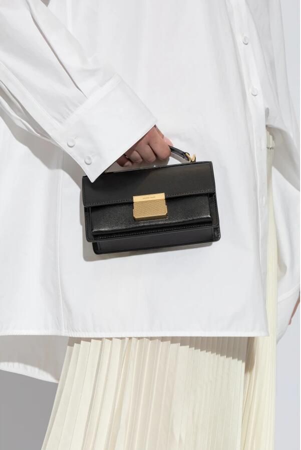 Golden Goose Zwarte leren schoudertas met goudkleurige gesp Black Dames