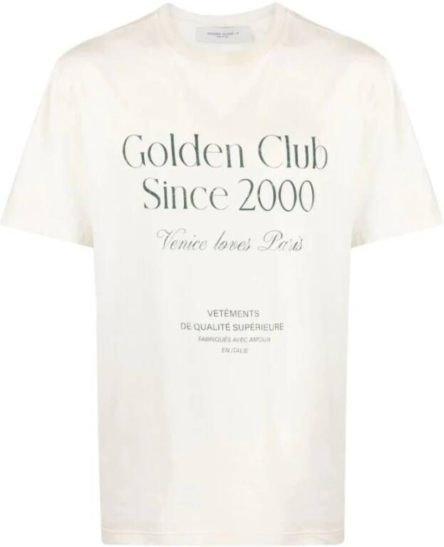 Golden Goose Versleten Slogan Print Crew Neck T-shirt White Heren