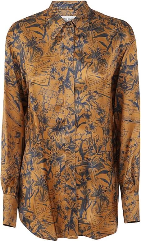 Golden Goose Journey Shirt Boyfrid Notebook Print Viscose Bruin Dames