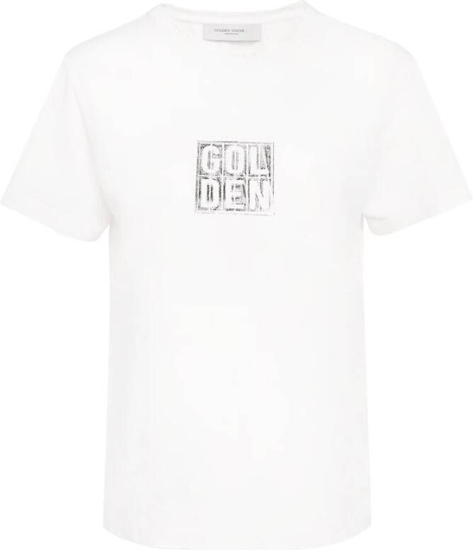 Golden Goose Logo Print Katoenen T-Shirt White Dames