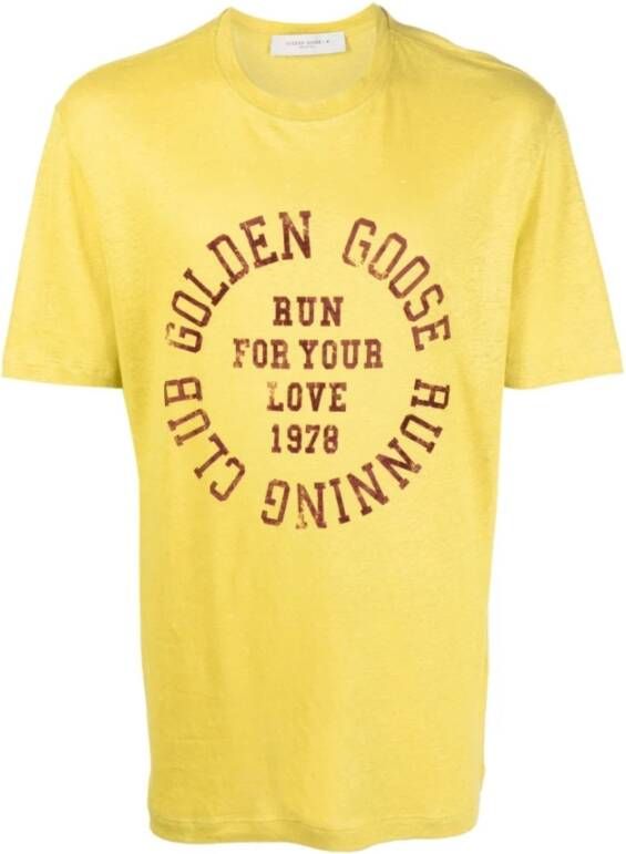 Golden Goose Logo-Print Linnen T-Shirt in Citroengeel en Bordeaux Geel Heren