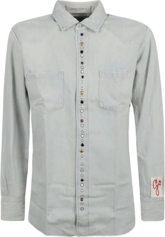 Golden Goose Lichtblauwe Distressed Denim Overhemd Blue Heren