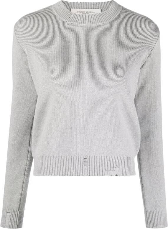 Golden Goose Versleten Katoenen Crew-Neck Sweater Gray Dames