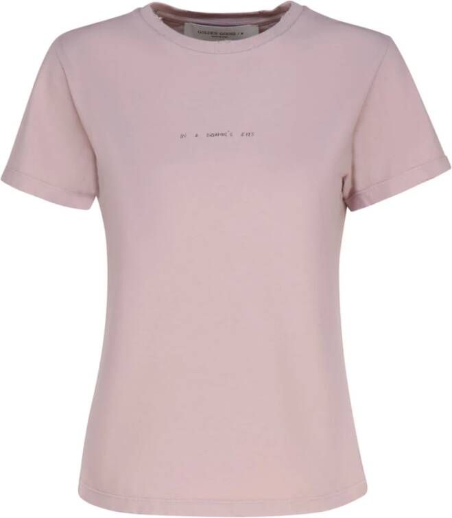 Golden Goose Roze Katoenen T-Shirt met Zwarte Tekst Roze Dames