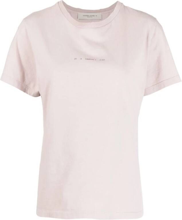 Golden Goose Roze Katoenen T-Shirt met Zwarte Tekst Pink Dames