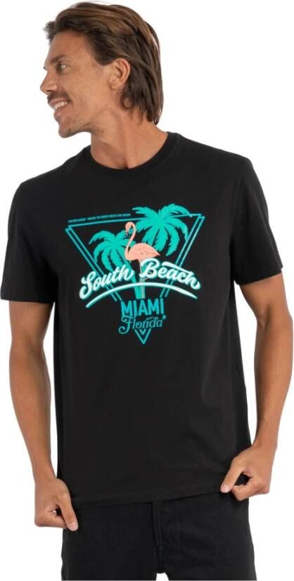Golden Goose South Beach Miami Print T-Shirt Zwart Heren
