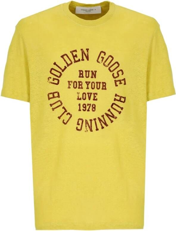 Golden Goose Stijlvolle Gele Linnen T-shirt voor Heren Yellow Heren