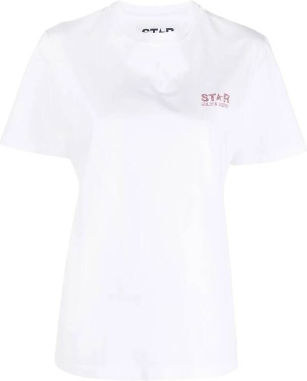 Golden Goose Stijlvolle White Pink Regular T-Shirt Logo White Dames