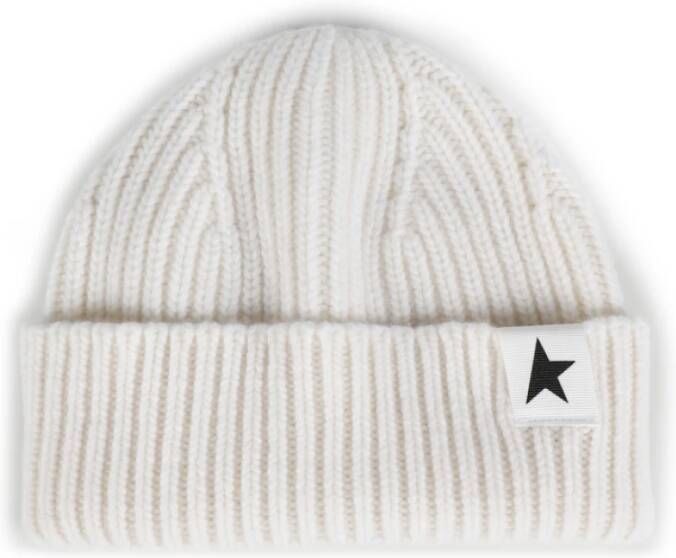 Golden Goose Stijlvolle Wollen Beanie met Zwarte Ster White Heren