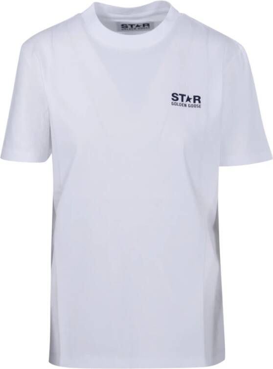 Golden Goose Veelzijdig T-shirt van 100% katoen met donkerblauw logo en maxi-ster Wit Heren
