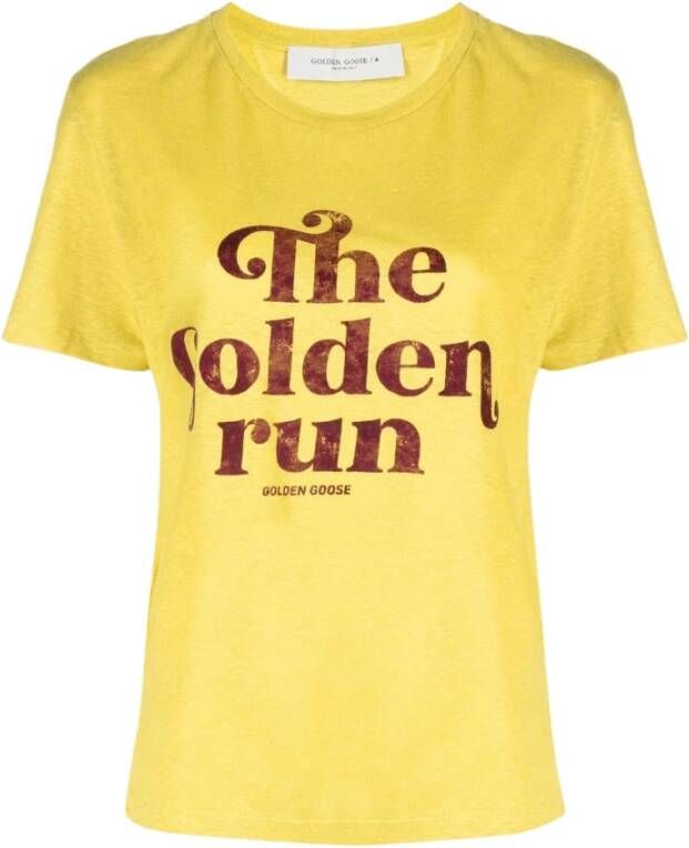 Golden Goose Luxe Linnen T-Shirt in Maize Windsor Wine Yellow Dames