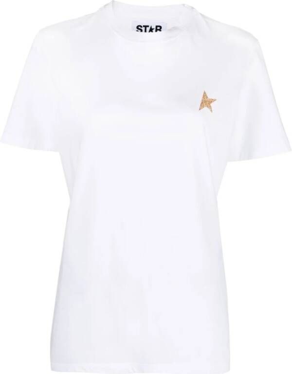 Golden Goose Sterrenprint Katoenen T-shirt met Glitterdetails Wit Dames