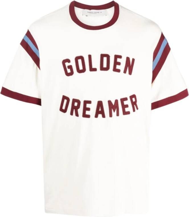 Golden Goose Logo-Appliqué Katoenen T-Shirt met Streepdetails White Heren
