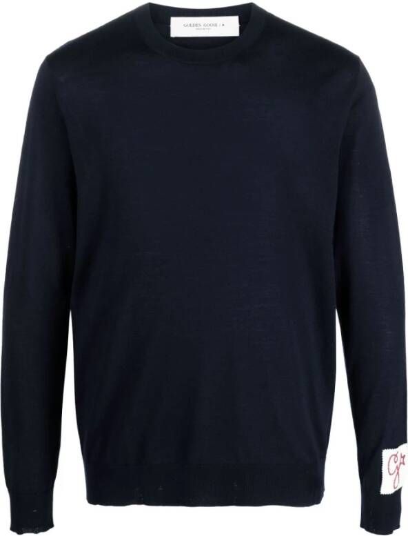 Golden Goose Geribbelde Fleece Wollen Trui met Raffeleffect Blue Heren