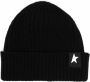 Golden Goose Zwarte wollen ribgebreide hoed met One Star-logo Zwart - Thumbnail 1