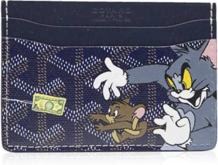 Goyard Vintage Donkerblauwe Goyardine Canvas Slot Card Wallet Blauw Dames