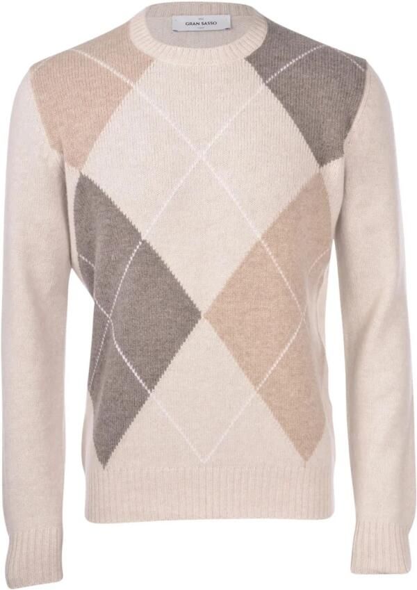 Gran Sasso Geelong Diamond Crew Neck Sweater Beige Heren