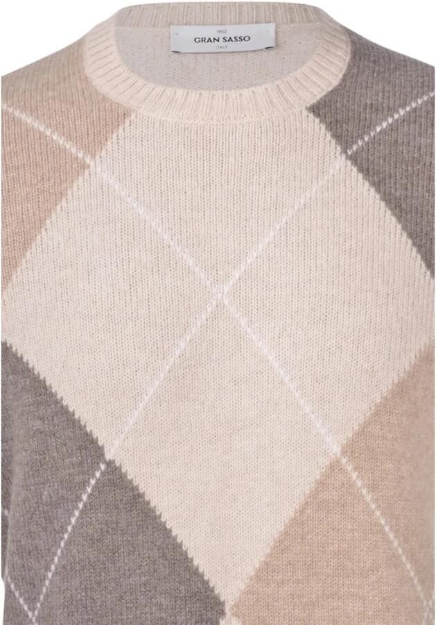 Gran Sasso Geelong Diamond Crew Neck Sweater Beige Heren - Foto 3