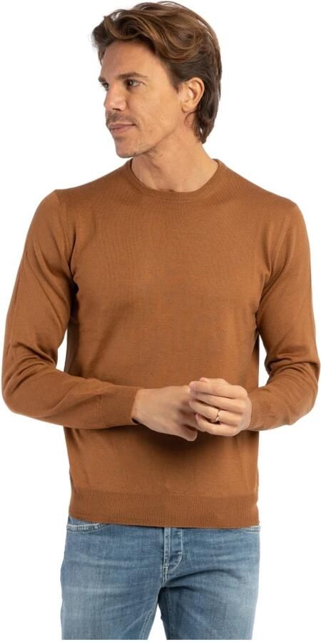 Gran Sasso Slim Fit Merino Wol Crewneck Sweater Brown Heren