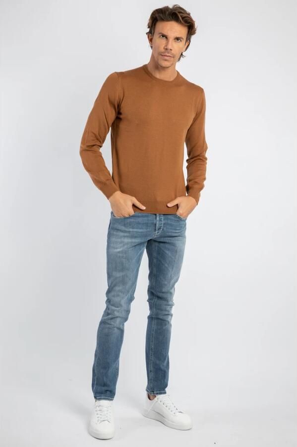 Gran Sasso Slim Fit Merino Wol Crewneck Sweater Brown Heren - Foto 4