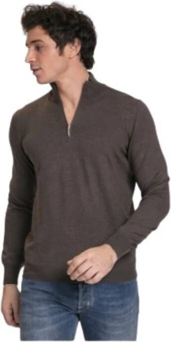 Gran Sasso V-hals Knitwear met Rits Brown Heren