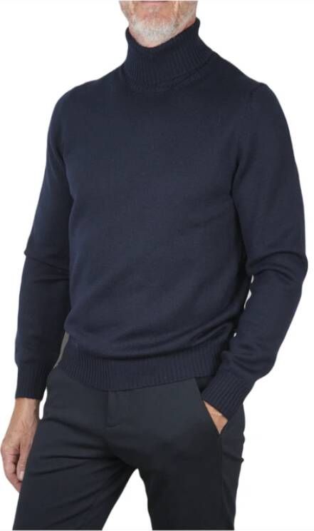 Gran Sasso Merinowollen Turtleneck Trui met Dubbele Draad Blauw Heren