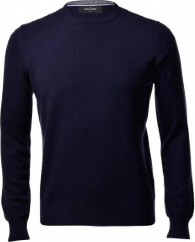 Gran Sasso Blauwe Kasjmier Trui Ronde Hals Lange Mouwen Blue Heren