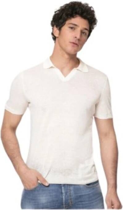 Gran Sasso Korte mouwen linnen crème polo White Heren