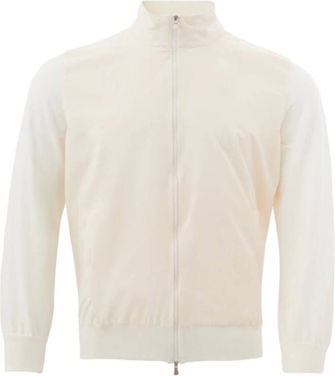 Gran Sasso Witte Tech Fabric en Katoenen Full Zip Sweater Wit Heren