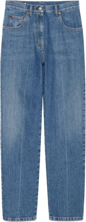 Gucci Blauwe Horsebit Straight-Leg Jeans Blauw Dames