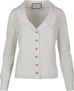 Gucci Cotton Blouse With Floral Brooch Detail Wit Dames