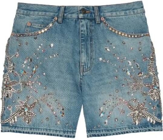Gucci Denim Short met kristallen afwerking Blauw Dames