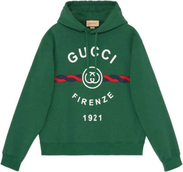 Gucci Donkergroene Katoenen Hoodie met Interlocking G Logo Groen Dames