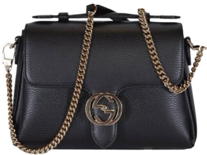 Gucci GG Interlocking Top Handle Shoulder Tas Zwart Dames