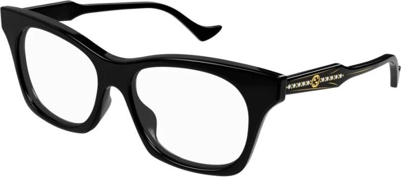 Gucci Vrouwelijke Stijl Zonnebril met Emaille en Strass Details Black Unisex