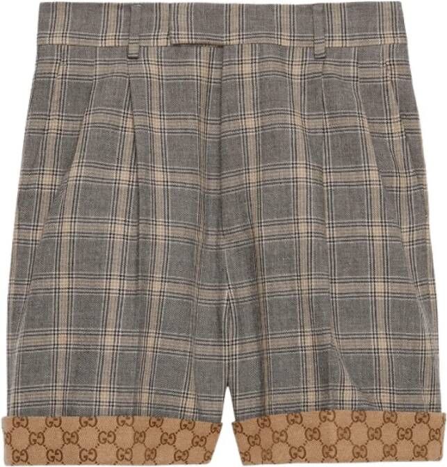 Gucci Grijze Linen-Wool Prince of Wales Shorts Grijs Dames