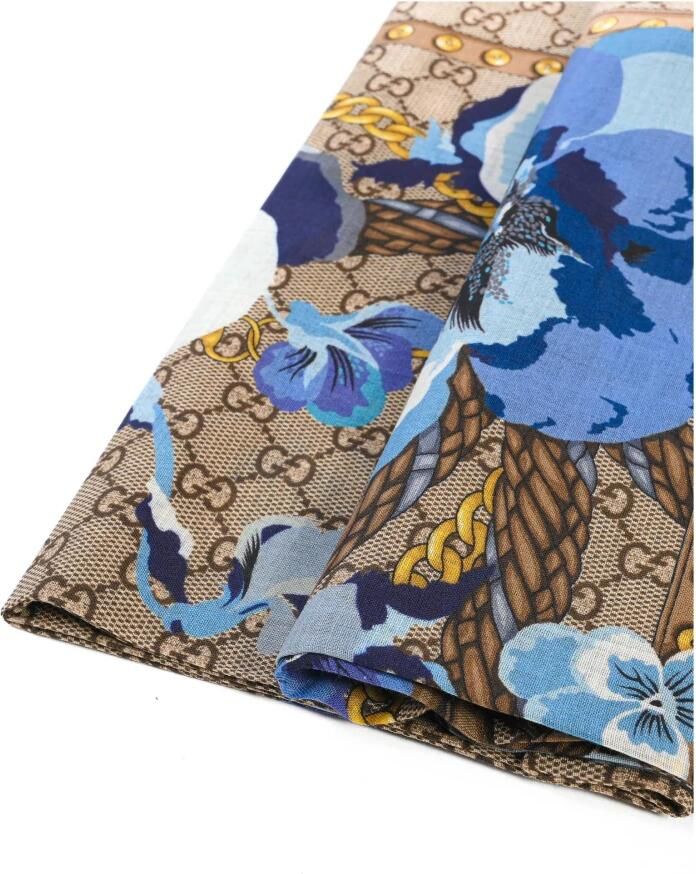 Gucci Bloemen Zijden Sjaal Riem Ketting Multicolor Dames